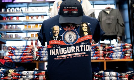 Biden-Harris inauguration merchandise is displayed in Washington DC.