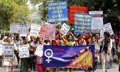 Women take part in a protest march on International Women’s Day in New Delhi in March 2016