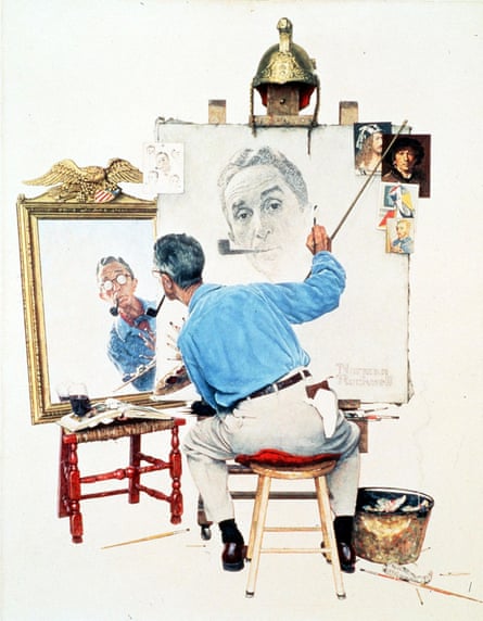A triple self-portrait by US artist Norman Rockwell, 1960.