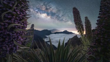 This panorama was captured at the highest point of the volcanic island of La Palma, a location defined by its unique terrain and exceptional night sky conditions. The lack of ambient light made the process more demanding, requiring extensive focus stacking to achieve sharpness across the entire scene, but it also provided ideal conditions for astrophotography