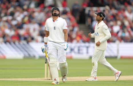 Emilio Gay of England looks dejected after being dismissed for 57.