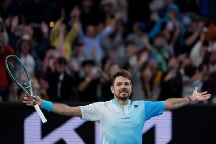 Stan Wawrinka celebrates after defeating Arthur Gea in their second round match.