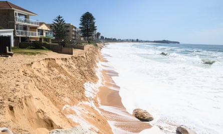 The sea approaching coastal homes at Collaroy in Sydney, Australia