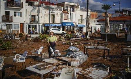 A municipality worker cleans up in Alcanar