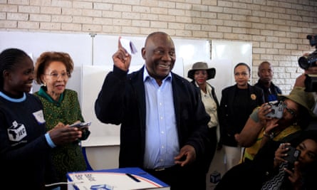 The South African president, Cyril Ramaphosa, casts his vote