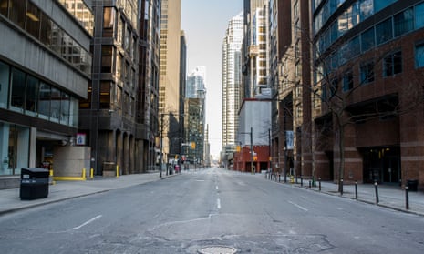 King street in downtown Toronto is empty due to lockdown measures.