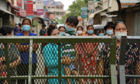 A lockdown barrier in Phnom Penh