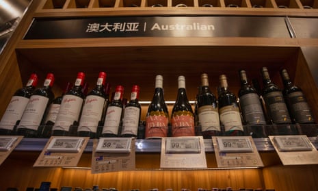 Australian wine is seen on a shop shelf in Shanghai, China.