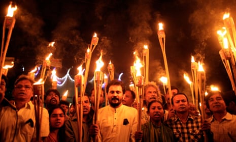Cultural activists at a torchlight procession