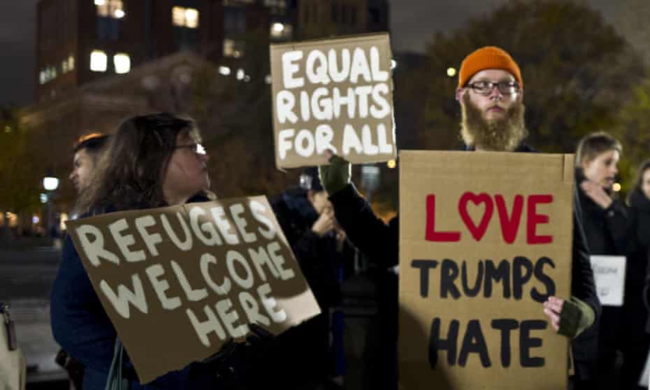 Protestors against Donald Trump in Washington Square Park in New York in November
