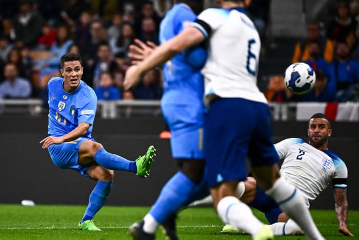 Giacomo Raspadori scores a rasper to put Italy ahead.
