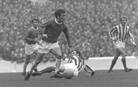 Colin Harvey surges forward during Everton’s 6-2 victory over Stoke City in October 1969.