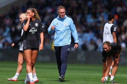 Andree Jeglertz takes a training session as Manchesrter City prepare for the new season.