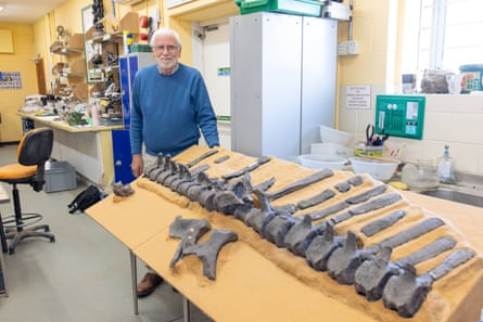 Dr Jeremy Lockwood with row of large bones