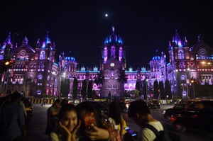 The Chattrapathi Shivaji Terminus (CST) railway station is illuminated ahead of New Year’s eve celebrations in Mumbai