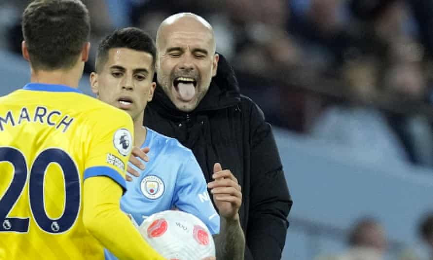 Mahrez breaks tension as Manchester City beat Brighton and return to summit | Premier League 2 Manchester City’s manager Pep Guardiola enjoys his team’s victory