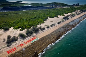 A Greenpeace protest against the proposed coal port at Abbot Point in the Great Barrier Reef.