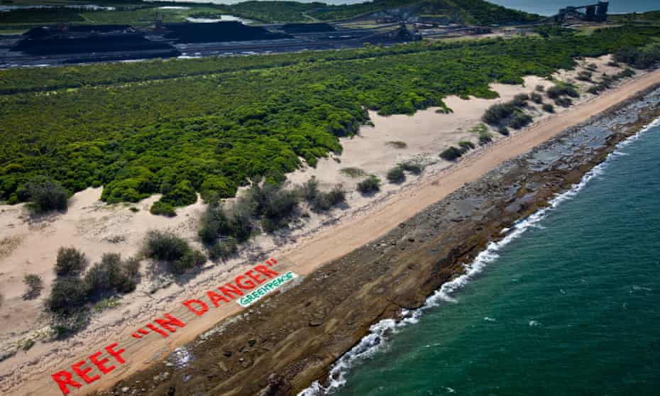 A supplied image obtained Wednesday, Dec. 11, 2013 of signage of a protest against the proposed coal port at Abbot Point in the Great Barrier Reef. (AAP Image/Supplied by Greenpeace)
