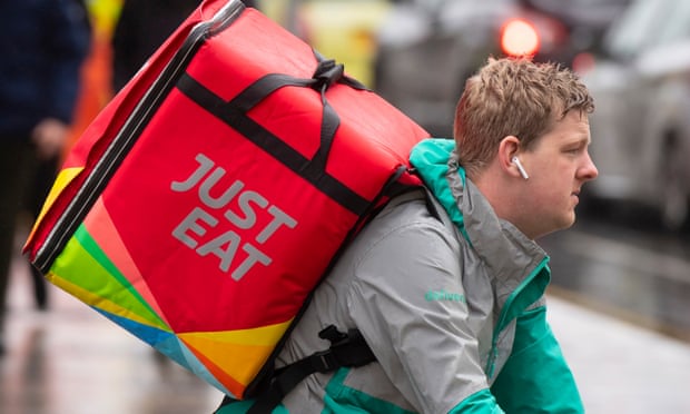 A Just Eat food delivery rider in Cardiff, Wales.