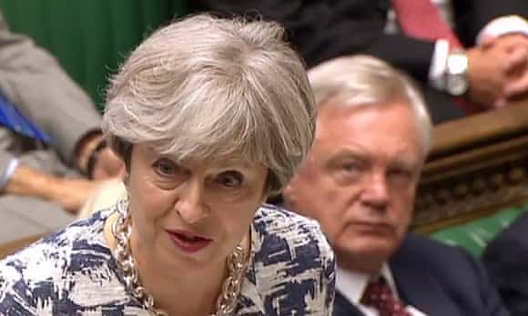 David Davis looks on as Theresa May promises to protect the rights of EU nationals in the UK – many of whom are contemplating leaving. 