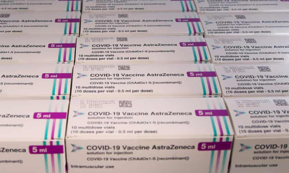 Boxes of Oxford/AstraZeneca vaccines