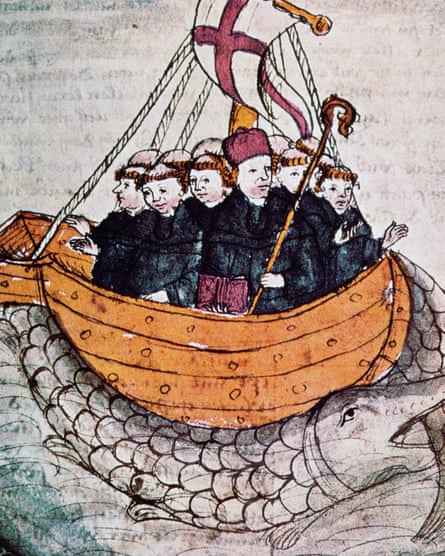 o ilustrație din versiunea din 1460 a vechei călătorii a Sfântului Brendan Navigatorul.