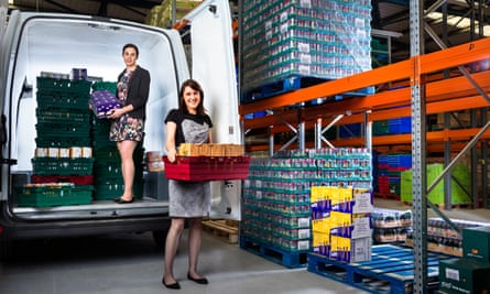 Fit to burst: Iseult Ward and Aoibheann O’Brien help out in FoodCloud’s Irish distribution warehouse.