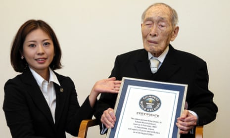 Japan’s then oldest man, 111-year-old Sakari Momoi, pictured in 2014