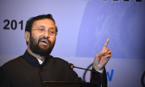 Environment minister Prakash Javadekar speaks during India’s climate policy conference in New Delhi on 3 February 2015. 