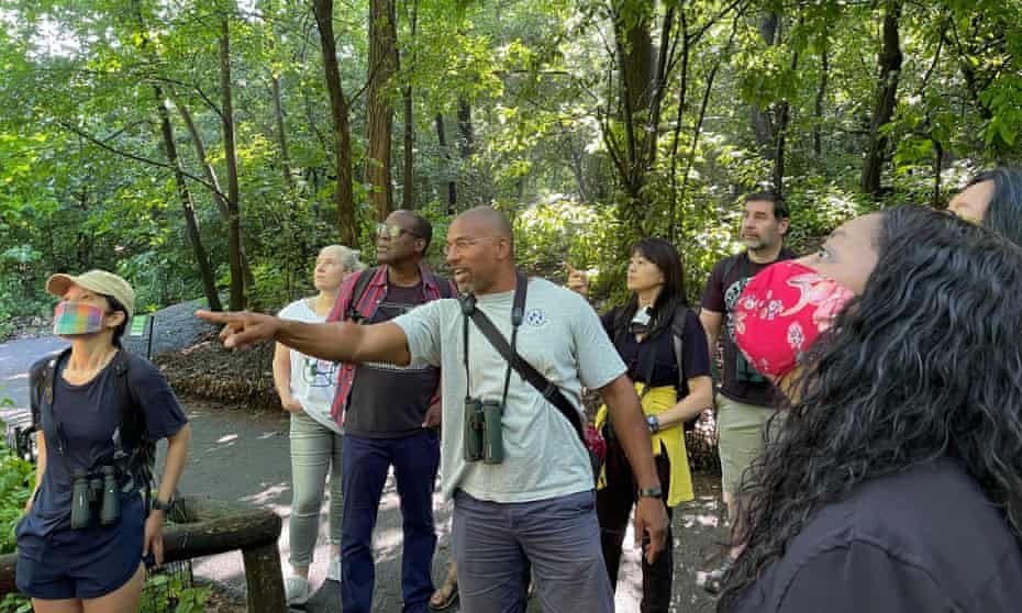 A bird walk led by Christian Cooper in celebration of Black Birders Week, in Central Park, New York.