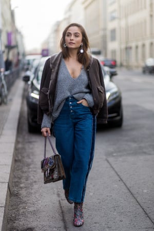 German model Sofia Tsakiridou at the Mercedes-Benz fashion week in Berlin 2017, demonstrates the smug tuck