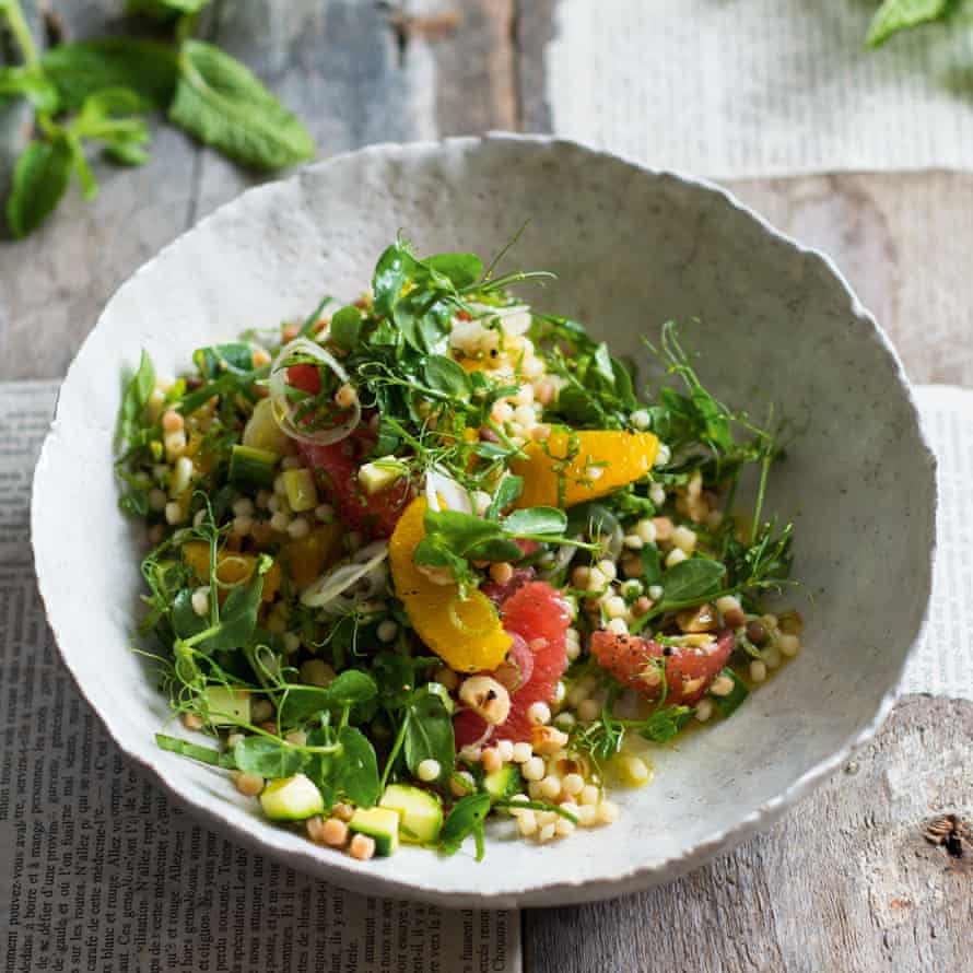 Greg and Lucy Malouf’s vegan fregola with courgette, citrus and basil.