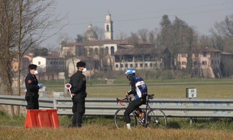 Carabinieri officers near Codogno, the centre of the outbreak in Italy.
