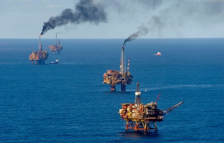 Oil production platforms in the North Sea