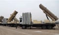 A photo made available by the Iranian Army shows a Fath-360 short-range ballistic missile.