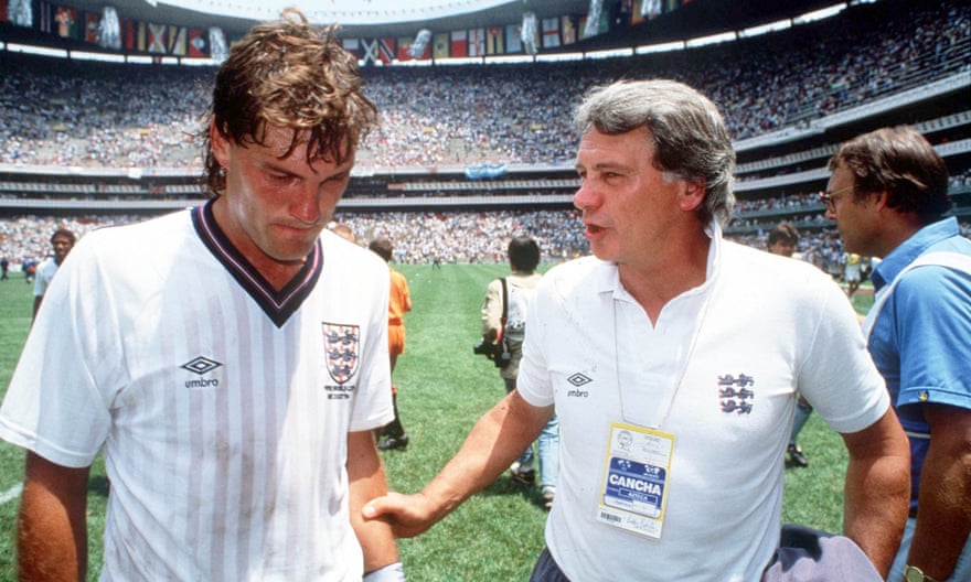 Bobby Robson offers a comforting word to Glenn Hoddle after England’s defeat to Argentina in the World Cup in 1986.