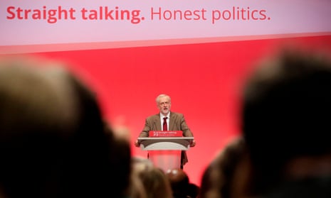 Jeremy Corbyn delivers his first keynote speech during the third day of the Labour Party conference at the Brighton Centre in Brighton, Sussex