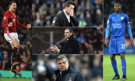 Premier League Talking Points L-R: Zlatan Ibrahimovic celebrates scoring against Liverpool, Hull’s new manager Marco Silva has some thinking to do, as does Swansea’s Paul Clement and Palace’s Sam Allardyce. Leicester City’s new signing Wilfred Ndidi.