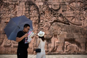 A stone carving at the Window of the World