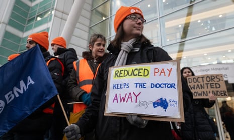 Junior doctors on a picket line at UCLH at Euston in London today.