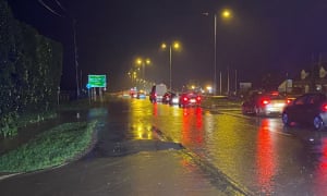 The A40 dual carriageway at Highnam in Gloucester, almost impassable after heavy rain