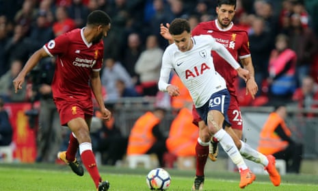 Dele Alli gets the better of Emre Can, as Spurs swept Liverpool aside at Wembley. 
