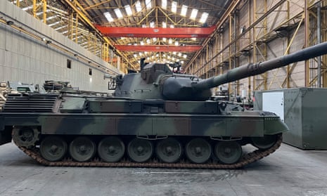 A German-made Leopard 1 tank being stored in a warehouse in Belgium.