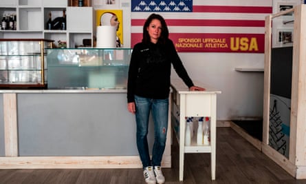 Bar owner Lara Arnodo at her closed establishment in Sestriere.