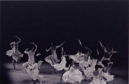 black and white photo of dancers in dresses