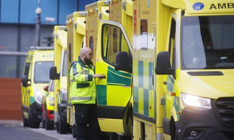 Ambulances queue outside a London hospital