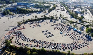 Cars lined up at Dodger Stadium for Covid-19 testing in November.