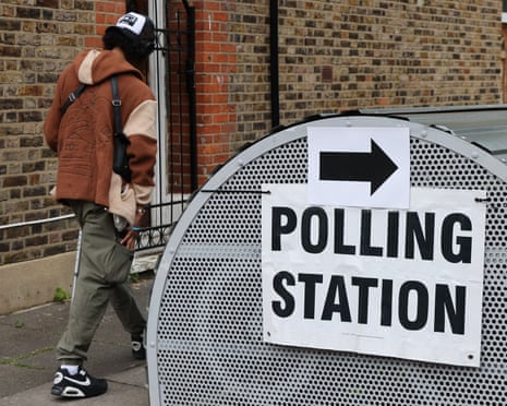 A voter outside a polling station.
