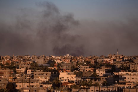 Smoke rises after an Israeli airstrike in Rafah, southern Gaza Strip, on Friday.