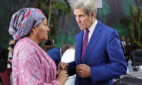 Future of planet at stake: US Special Presidential Envoy for Climate John Kerry and Deputy Secretary-General of the United Nations Amina Mohammed at a meeting ahead in Kinshasa, Democratic Republic of Congo, yesterday, ahead of next month’s COP27 climate summit, which is being held in Egypt this time.